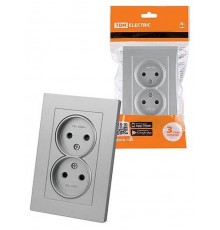 Розетка двойная 2П 10А 250В с защ. шт. серебр. металлик "Сенеж"   SQ1816-0235  TDM