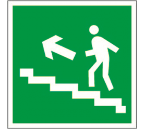 Знак безопасности BL-3517.E16"Напр. к эвакуац. выходу по лестн. вверх (лев.)"  a12974  Белый свет