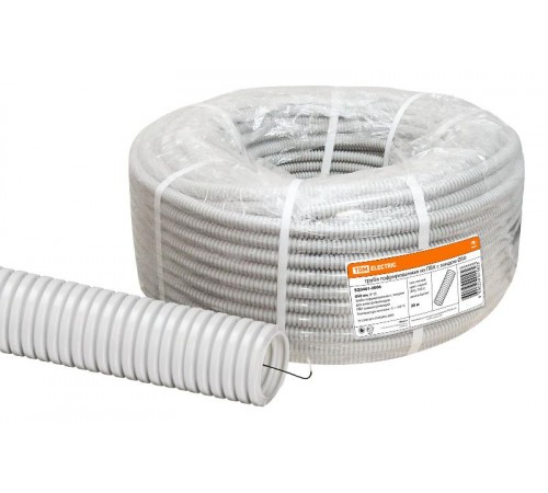 Труба гибкая гофрированная ПВХ 50мм с протяжкой лёгкая (20м)  SQ0401-0006  TDM