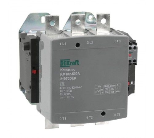 Контактор 500А 220В_АС АС3_ АС4 1НО+1НЗ КМ-102  21970DEK  DEKraft