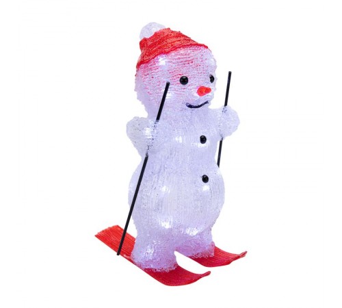 Акриловая светодиодная фигура Снеговик на лыжах 16х20х29 см, 30 светодиодов, батарейки 3хАА (не входят в комплект)  513-325  NEON-NIGHT