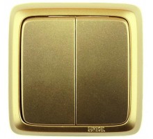 Выключатель открытой установки, двухклавишный, с монтажной пластиной, цвет золото  ВА16-155-07  HEGEL