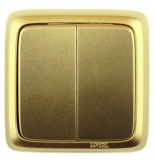 Выключатель открытой установки, двухклавишный, с изолирующей пластиной, цвет золото  ВА10-153-07  HEGEL