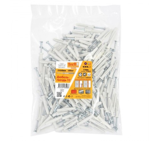 Дюбель-гвоздь YZ цилиндр. манжета нейлон 6x40 (180 шт)- пакет  147515  Tecfi