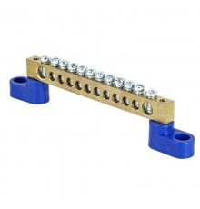 Шина "0" N (6х9мм) 12 отверстий латунь 2 синих угловых изолятора розничный стикер PROxima  sn0-63-12-2-r  EKF