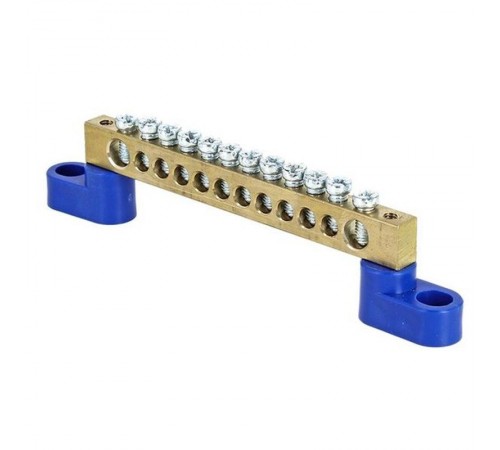 Шина "0" N (6х9мм) 12 отверстий латунь 2 синих угловых изолятора розничный стикер PROxima  sn0-63-12-2-r  EKF