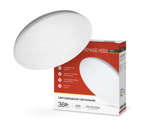 Светильник светодиодный серии DECO 36Вт 230В 4000К 2340лм 350х55мм НОЧНОЕ НЕБО  4690612033556  IN HOME