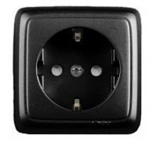 Розетка открытой установки, одноместная, с заземляющим контактом, со шторкой, с изолирующй пластиной, цвет черный  РА16-114-08  HEGEL