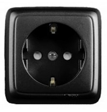 Розетка открытой установки, одноместная, с заземляющим контактом, со шторкой, с изолирующй пластиной, цвет черный  РА16-114-08  HEGEL
