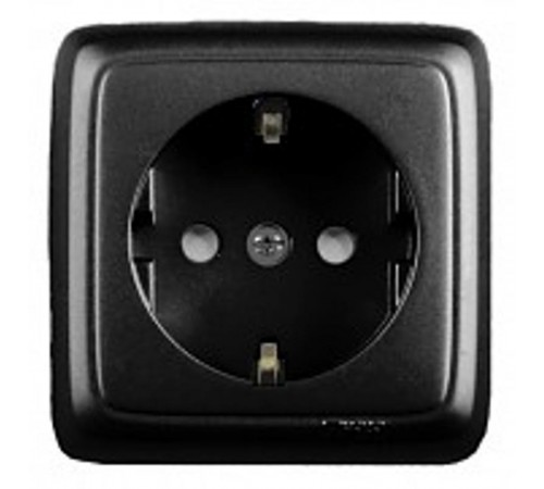 Розетка открытой установки, одноместная, с заземляющим контактом, со шторкой, с изолирующй пластиной, цвет черный  РА16-114-08  HEGEL