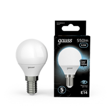 Лампа светодиодная LED 6,5Вт E14 220В 4100К шар  105101207  Gauss