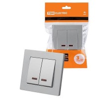 Выключатель 2 кл. с подсветкой 10А серебр. металлик "Сенеж"   SQ1816-0214  TDM