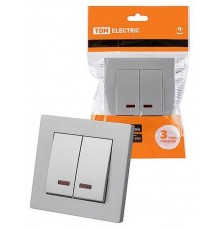 Выключатель 2 кл. с подсветкой 10А серебр. металлик "Сенеж"   SQ1816-0214  TDM