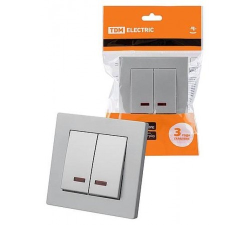 Выключатель 2 кл. с подсветкой 10А серебр. металлик "Сенеж"   SQ1816-0214  TDM