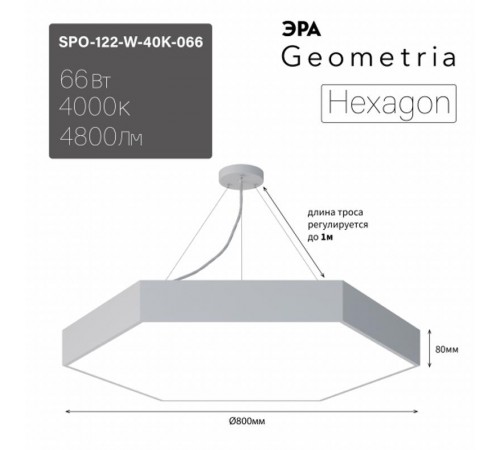 Светильник светодиодный Geometria SPO-122-W-40K-066 800*800*80 см 66Вт 4000К Белый корпус ЛТ  Б0058878  ЭРА