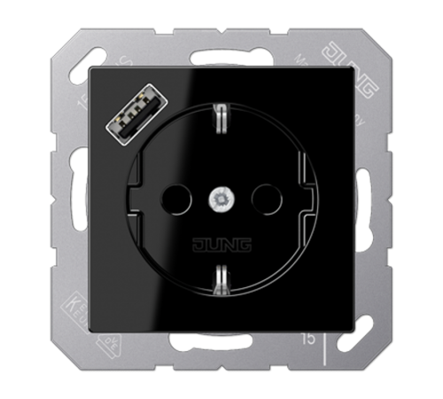 Розетка SCHUKO® с USB-зарядным устройством, тип А; термопласт; черный  A1520-18ASW  Jung