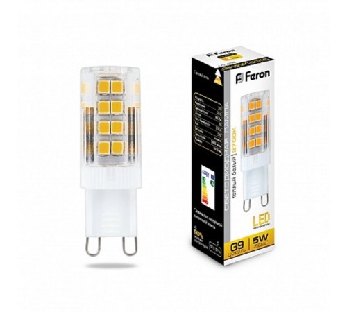 Лампа светодиодная LB-432 (5W) 230V G9 2700K 16x50mm  25769  FERON