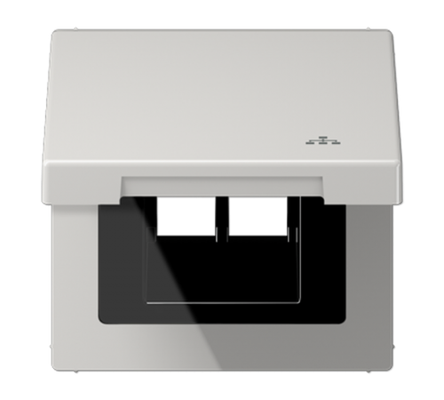 Накладка и крышка для двойных UAE розеток с символом "сеть"; термопласт; светло-серый  LS990BFKLLANLG  Jung