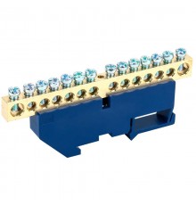 Шина "N" нулевая с синим изолятором на DIN-рейку 8x12 мм стойка бол. 14 групп  11-2350  REXANT