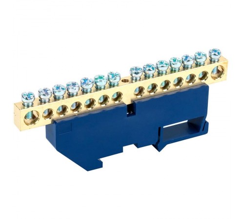 Шина "N" нулевая с синим изолятором на DIN-рейку 8x12 мм стойка бол. 14 групп  11-2350  REXANT