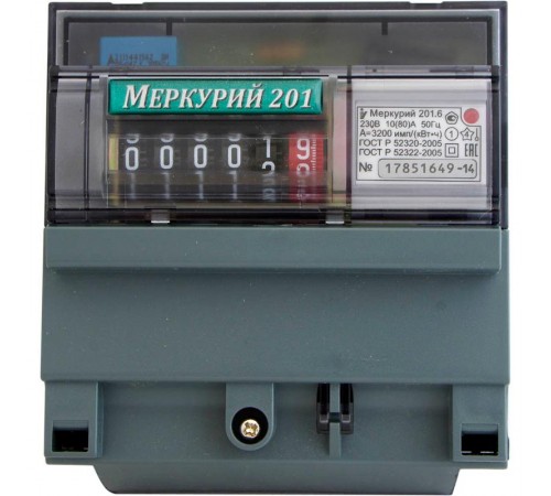 Счетчик Меркурий 201.6 10-80А/220В (1 тар.) МЕХ (DIN)