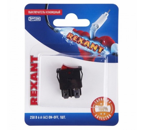 Выключатель клавишный 250V 6А (4с) ON-OFF красный с подсветкой Mini (RWB-207, SC-768) (в упак. 1шт.)  06-0300-A  REXANT