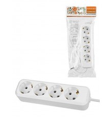 Удлинитель 4 гнезда, 1,5 метра, с/з, 10 А, 2400 Вт, белый, НАРОДНЫЙ  SQ1303-1045  TDM