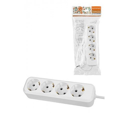 Удлинитель 4 гнезда, 5 метров, с/з, 16 А, 3500 Вт, белый, НАРОДНЫЙ  SQ1303-1407  TDM