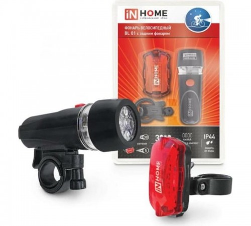 Фонарь велосипедный BL 01 5LED с задним фонарем 4AAA 3 режима с кронштейном ЧЕРНЫЙ  4690612035192  IN HOME