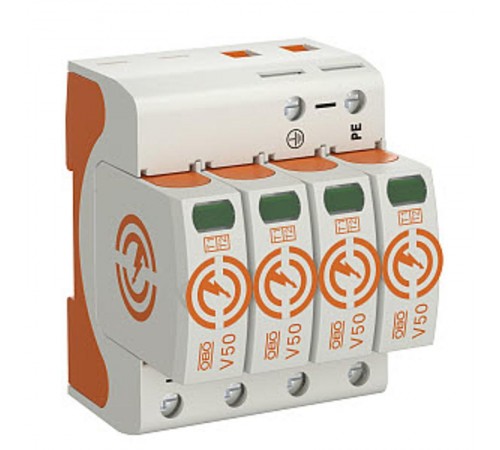 Устройства защиты от импульсных перенапряжений УЗИП для силовых сетей 4 пол. (Класс I+II), 280 В (V50-4-280)  5093513  OBO Bettermann