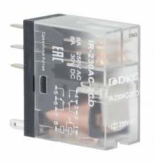 Одиночное реле, 2 перекидных контакта, 230 В AC  IR-230AC-2CO  DKC