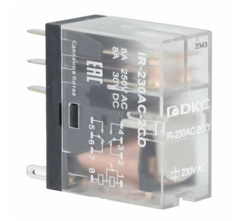 Одиночное реле, 2 перекидных контакта, 230 В AC  IR-230AC-2CO  DKC