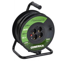 Катушка УК50 с т/з 4 места 2P+PE/50м 3х1,5мм2  WKP20-16-04-50-G  GENERICA