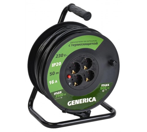 Катушка УК50 с т/з 4 места 2P+PE/50м 3х1,5мм2  WKP20-16-04-50-G  GENERICA