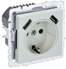 BRITE Розетка с заземлением со шторками 16А с USB A+A 2,1А РЮш10-1-БрЖ жемчужный  BR-R14-16-U21-D21-K36  IEK