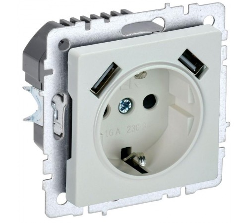 BRITE Розетка с заземлением со шторками 16А с USB A+A 3,1А РЮш10-2-БрЖ жемчужный  BR-R14-16-U21-D31-K36  IEK