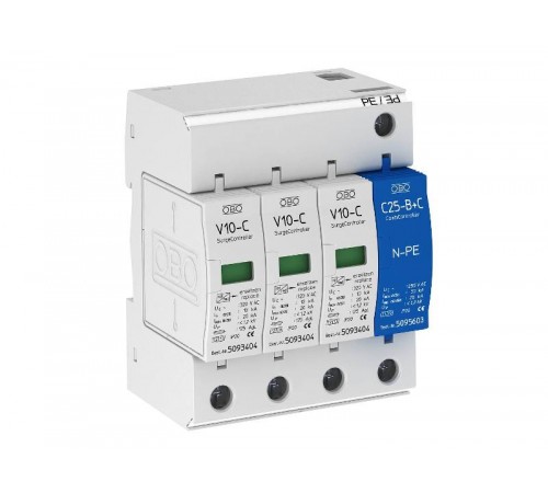 Устройства защиты от импульсных перенапряжений УЗИП для силовых сетей 3+NPE (Класс II+III), 320 В (V10-C 3+NPE-320)  5094924  OBO Bettermann