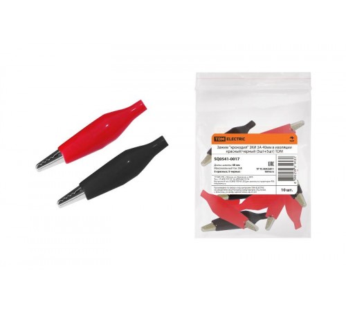 Зажим "крокодил" ЗКИ 3А 40мм в изоляции красный/черный (5шт+5шт)  SQ0541-0017  TDM