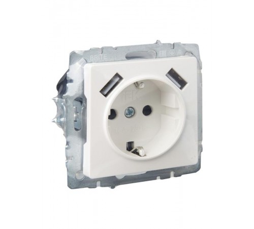 BRITE Розетка с заземлением со шторками 16А с USB A+A 2,1А РЮш10-1-БрЖ жемчужный  BR-R14-16-U21-D21-K36  IEK