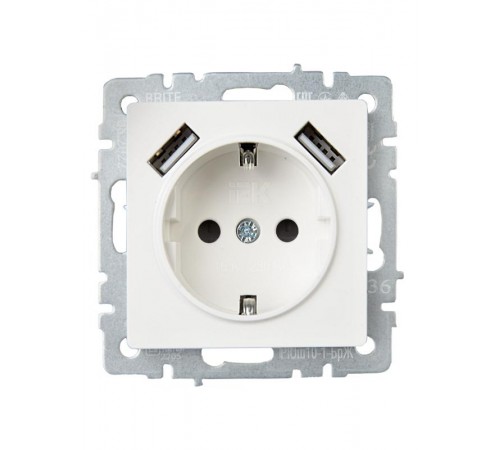 BRITE Розетка с заземлением со шторками 16А с USB A+A 2,1А РЮш10-1-БрЖ жемчужный  BR-R14-16-U21-D21-K36  IEK
