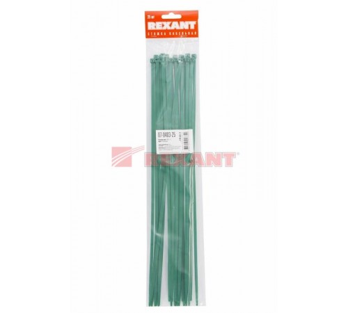 Хомут-стяжкa нeйлонoвая 400x4,8 мм, зеленая, упаковка 25 шт.  07-0403-25  REXANT
