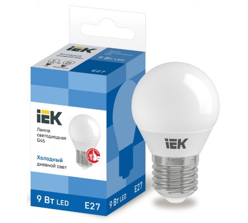 Лампа светодиодная LED 9Вт 230В 6500К E27 шар  LLE-G45-9-230-65-E27  IEK
