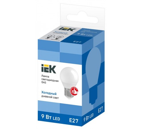 Лампа светодиодная LED 9Вт 230В 6500К E27 шар  LLE-G45-9-230-65-E27  IEK