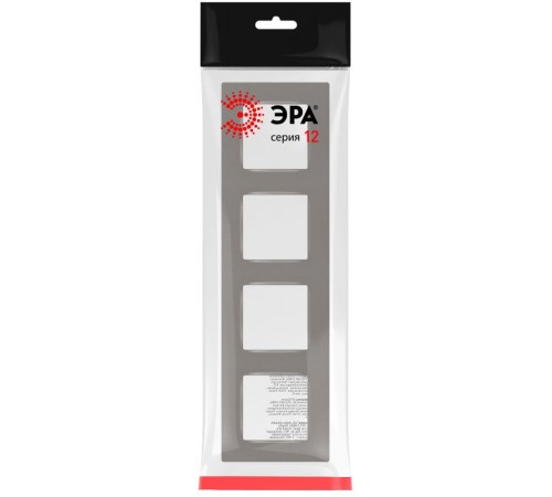 Рамка для розеток и выключателей  Серия 12 12-5204-16 на 4 поста, Классик, титан  Б0067774  ЭРА