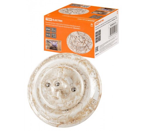Выключатель скрытой установки фарфоровый поворотный проходной с ручкой (бантик) 10А мраморный "Болон  SQ1820-0113  TDM