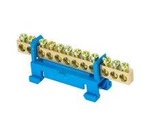 Шина "0" N (6х9мм) 12 отверстий латунь синий изолятор тип "Стойка" на DIN-рейку розничный стикер EKF PROxima  sn0-63-12-sb-r  EKF