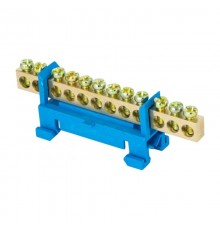 Шина "0" N (6х9мм) 12 отверстий латунь синий изолятор тип "Стойка" на DIN-рейку EKF PROxima  sn0-63-12-sb  EKF