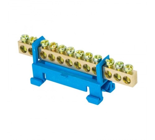 Шина "0" N (6х9мм) 12 отверстий латунь синий изолятор тип "Стойка" на DIN-рейку розничный стикер EKF PROxima  sn0-63-12-sb-r  EKF