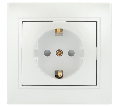 Розетка Intro Plano 1-206-06 с заземлением 2P+E Schuko со шторками, 16А-250В, IP20, СУ, перламутр  Б0053929  Intro
