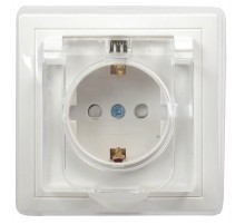 КВАРТА Белый Розетка 1-местная с заземлением со шторками с крышкой керамика 16А РСбш10-3-ККБ-44 IP44  ERK70-K01-10-DM-44  GENERICA